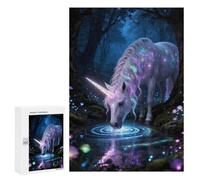 Magical Unicorn Drinking from A Glowing Pond Puzzle for Adults, 300 PCS, Illustrated Jigsaw Edition, Classic Jigsaw Entertainment for The Home, at Home