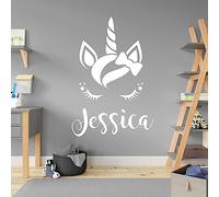 Magical Unicorn Head - Personalised Name Girls Wall Art Sticker [Medium] [White]