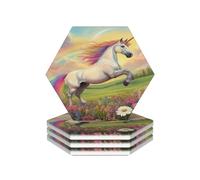 Magical Unicorn Rainbow Garden Coasters Set of 4 Drink Coaster Back Non-Slip Tabletop Protection Coffee Bar Accessories for House Warming Gifts New Home Kitchen Bar Decor 4 Inches
