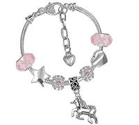 Magical Unicorn Sparkly Crystal Charm Bracelet Bangle with Gift Box Set for Girls Lady (Pink Crystal)