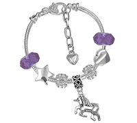 Magical Unicorn Sparkly Crystal Charm Bracelet Bangle with Gift Box Set for Girls Lady (Purple Crystal)