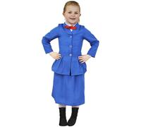 Magical Victorian Nanny Costume Blue Jacket & Skirt, Bowtie I Love Fancy Dress Blue Large