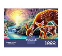 Magical Village 1000 Pc Eco-Friendly Paper Deer by Forest Stream Puzzle Seniors Large Piece Concentration Mindfulness Meditation Gift for Enthusiasts 38x26cm/1000pcs