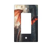 Magical Western Dragons Decorative Light Switch Cover Plate 1 Gang Single Rocker, Vintage Fantasy Castle Electrical Faceplate for Kitchen Bathroom, Animal Switchcover Decor