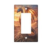 Magical Western Dragons Decorative Light Switch Cover Wall Plate 1 Gang Single Rocker, Fantasy Desert Theme Electrical Faceplate for Kitchen Bathroom, Animal Switchcover Decor