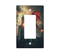 Magical Western Dragons Decorative Light Switch Cover Wall Plate 1 Gang Single Rocker, Vintage Fantasy Castle Electrical Faceplate for Kitchen Bathroom, Animal Switchcover Decor