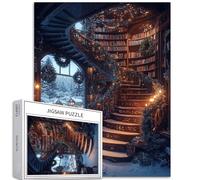 Magical Winter Library 1000 Piece Jigsaw Puzzles for Adults Spiral Staircase Art Jigsaw Puzzle Colorful DIY Puzzles for Home Decoration Gifts Family Puzzle Perfect for Game Nights 50×70cm
