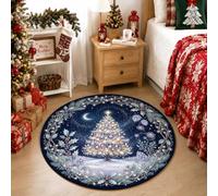 Magical Winter Night Christmas Tree Round Area Rug 4ft | Glowing Star, Round Carpet, Winter Pine Branches, Traditional Seasonal Aesthetic, Cozy Fireplace Area, Festive Night Scenery