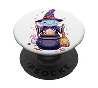 Magical Witch Axolotl | Cute Kawaii Halloween Cauldron Art PopSockets Adhesive PopGrip