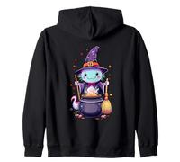 Magical Witch Axolotl | Cute Kawaii Halloween Cauldron Art Zip Hoodie