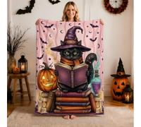 Magical Witch Cat Reading Quote Black Halloween Throw Blanket 40x50 Inch