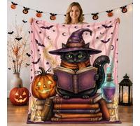 Magical Witch Cat Reading Quote Black Halloween Throw Blanket 50x60 Inch