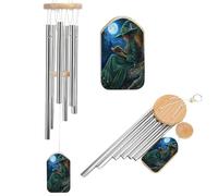 Magical Witch of The Forest Reading Wind Chimes Memorial Deep Tone Windchime with 6 Aluminum Tubes Outdoor Backyard Garden Decoration