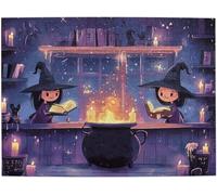 Magical Witch Study Session with Cauldron Puzzles for Adults Library Shelves Floating Pumpkin Charms&Bat Art Halloween Party Activity Gift for Puzzle Lovers Witch Theme Decor_500pcs