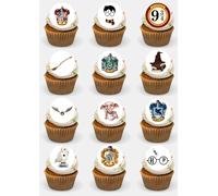 Magical Wizard 24 Precut Round Edible Cupcake Toppers Stand Up Premium Wafer Card Harry Wizard Fairy Cakes Party Decorations