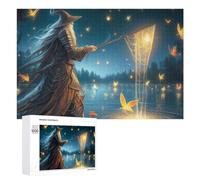 Magical Wizard Fishing for Stars, 1000 PCS Wooden Art Puzzle, Year-End Present; for Shared Table Time