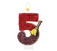 Magical Wizard Theme Birthday Candle, Magic Broomstick Themed Glitter Number Candle with Sequins Wizard Inspired Cake Topper for Kids Birthday Party Decoration Supplies (Number 5)