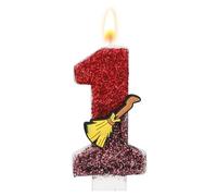 Magical Wizard Theme Birthday Candle, Magic Broomstick Themed Glitter Number Candle with Sequins Wizard Inspired Cake Topper for Kids Birthday Party Decoration Supplies (Number 1)