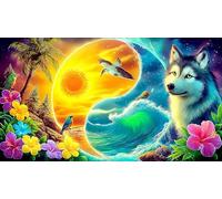 Magical-Wolf-and-Tree-Under-Moon Jigsaw Puzzles for Adults: 1000-Piece Recycled Cardboard Decoration 38x52cm/1000pcs