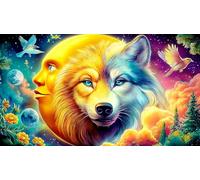 Magical-Wolf-Tree-Island-Moonlight 1000 Piece Jigsaw Puzzle for Adults - Recycled Cardboard - Decoration 38x26cm/1000pcs