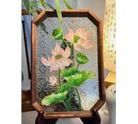 Magicaldiy Cloisonne Enamel Painting DIY Kit for Adults Beginners, Lotus Pattern Cloisonne Painting Kit, DIY Pink Flower Filigree Enamel Glass Serving Tray, Make Own Home Decorative Tray