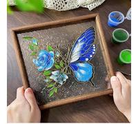 Magicaldiy DIY Filigree Enamel Painting Kit, DIY Blue Rose Flower Butterfly Cloisonne Enamel Kit, Home Decorative Tea Tray Snack Tray, DIY Tray Craft for Adults
