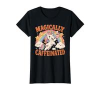 Magically Caffeinated Unicorn Coffee Lover Funny Cute Value Graphic T-Shirt, Women, Black, XS