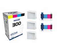 Magicard 300 Dual Sided Printer 2 x MC300YMCKO Color Ribbon - YMCKO - 600 Prints (Total) with Bodno Premium CR80 30 Mil Graphic Quality PVC Cards - Qty 300