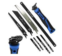 Magicbox 8 in 1 Professional Hacksaw Set (Blue) with Self-Locking Design, 8 Interchangeable Hand Saw Blades for Wood, Metal & Drywall - Junior Hacksaw, Pad & Jab Saw in One, Ergonomic Grip for DIY