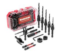 Magicbox M2 Cobalt HSS Countersink Drill Bit Set 15PCS, Tapered Bits+ Magnetic Extension Shaft, Wood Plug Cutters, Depth Stop Collars, PH1/PH2 Screwdriver Bits & Hex Key,Storage Box for Woodworking