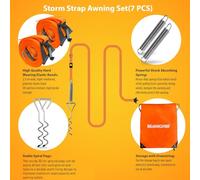 Magicbox Storm Band Awning Set for Thule & Fiamma, Storm Protection Complete Set with 2 Spiral Nails, 2 Springs, 2 Tie Down Straps + Bag, Weatherproof Motorhome Accessories for Stabilising Awning