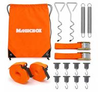 Magicbox Upgraded Awning Storm Straps Tie Down Kit, 40cm Spiral Anchors, 3.4m Storm Straps for Awnings, 8 S Hooks, Shock Springs for Thule Fiamma Omnistor Caravan Motorhome