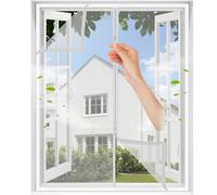 MAGICDOOR Window Fly Screen 110x120cm, White Net Reinforced Pet Scratch Proof Mesh Curtain for Cat, Anti Insect Bug, with Two-Way Zipper, 2cm Hook Tape for All Sides