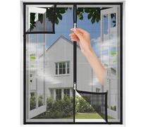 MAGICDOOR Window Fly Screen 110x130cm, Black Net Reinforced Pet Scratch Proof Mesh Curtain for Cat, Anti Insect Bug, with Two-Way Zipper, 2cm Hook Tape for All Sides