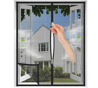 MAGICDOOR Window Fly Screen 55x110cm, Black Net Reinforced Pet Scratch Proof Mesh Curtain for Cat, Anti Insect Bug, with Two-Way Zipper, 2cm Hook Tape for All Sides
