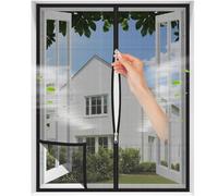 MAGICDOOR Window Fly Screen 80x95cm, Black Net Reinforced Pet Scratch Proof Mesh Curtain for Cat, Anti Insect Bug, with Two-Way Zipper, 2cm Hook Tape for All Sides