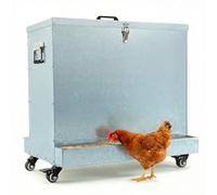 Magicfly Metal Chicken Feeder with Wheels, 85-120LBS Automatic Large Chicken Feeders No Waste Poultry Feeder with Oyster & Grit Trough, Latch & Handle for Ducks, Turkeys & Chickens