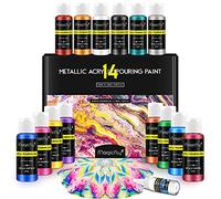 Magicfly Metallic Pouring Acrylic Paint 14 Colours/60ml with Silicone Oil, Pre-Mixed High Flow Liquid Paint Metallic Acrylic Pouring Paints for Canvas, Wood, Stone, Artwork, DIY Projects