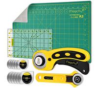 Magicfly Rotary Cutter Set, Quilting Kit Including Fabric Cutter Wheel and Mat, A3 Patchwork Ruler, Carving Knife, Replacement Cutter Blades for Fabric Sewing Quilting