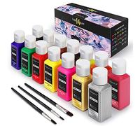 Magicfly Soft Fabric Paint Set of 14 Colours 60ml, Permanent Textile Paints Washable for Clothes DIY Projects Adults and Kids, No Heating Need, with 3 Brushes, for T-Shirts, Bags, Jeans, Canvas