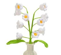 Magicherry 2 Pieces Crochet Lily of The Valley Flower Bouquet Artificial Lily of The Valley Finished Crocheted Flower Arrangements for Home Office Wedding Table Decor,White