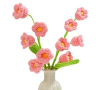 Magicherry 2 Pieces Crochet Lily of The Valley Flower Bouquet Artificial Lily of The Valley Finished Crocheted Flower Arrangements for Home Office Wedding Table Decor,Pink