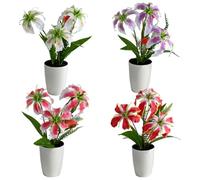 Magicherry 4 Pcs Artificial Lilies Potted Plants 11.81 Inch Faux Plastic Plants Artificial Flame Lily Flowers with Vase for Home Office Tabletop Decoration, Style B