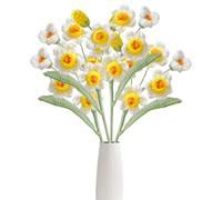 Magicherry Completed Crochet Daffodils Flowers Bouquet 4 Pcs 20.87 Inch Knitted Artificial Woolen Yarn Daffodil Flowers for Floral Arrangements Birthday Wedding Decor