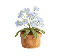 Magicherry Crochet Forget Me Not Flowers Mini Potted Artificial Plants Handmade Kintting Flowers for Home Office Desk Shelf Car Dashboard Decor,Blue