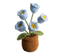 Magicherry Crochet Lily of The Valley Potted Plants Artificial Knitted Bell Orchid Flowers Handmade 5 Head Lily of The Valley Flower for Car Dashboard Home Office Decor,Blue