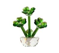 Magicherry Crystal Four-Leaved Clover Figurine Green Lucky Grass Collectible Ornament Four-Leaf Clover Paperweight with Base Statue for Car Dashboard Table Book Shelf Good Luck Decor