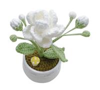 Magicherry Cute Crochet Jasmine Potted Plants Small Potted Plants Desk Jasmine Flowers Handmade Knitted Flowers Car Dashboard Home Office Decor Presents,White
