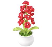 Magicherry Handmade Crochet Flowers Finished Knitted Forget Me Not Artificial 8.66 Inch Forget Me Not Small Potted Flowers for Car Dashboard Home Office Table Decor,Red