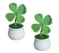 Magicherry Handmade Crochet Four Leaf Clover Potted Plants 2 Pieces Knitted Lucky Clover Artificial Plant for St. Patricks Day Car Dashboard Decor Office Desk Decorations,Green Style A